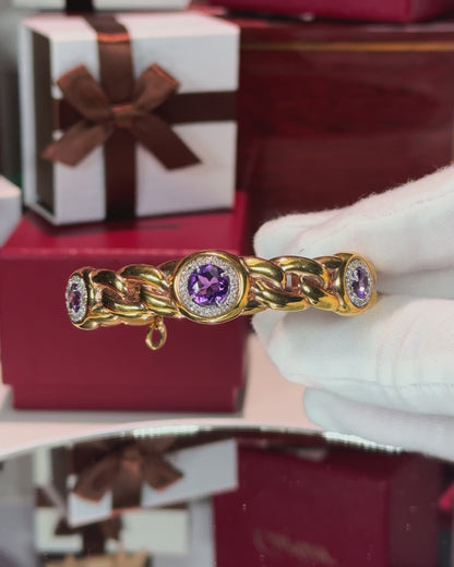 Amethyst and Diamond 14k Yellow Gold Chain Bracelet