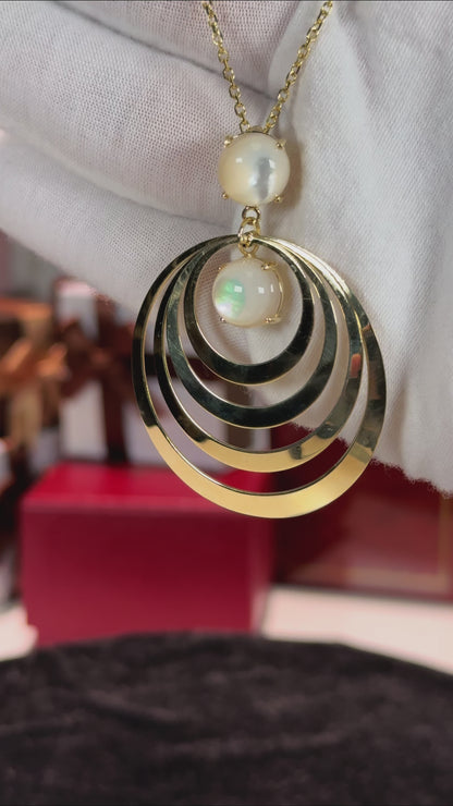 Concentric Crescents Moonstone 14k Yellow Gold Pendant Necklace