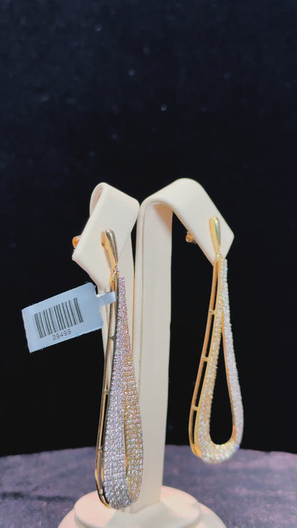Droplet Shaped Loop Diamond 14k Yellow Gold Earrings