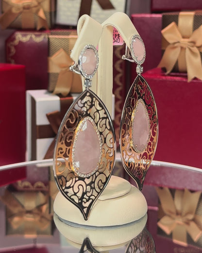 Rose Quartz 14k Yellow Gold Filigree Earrings