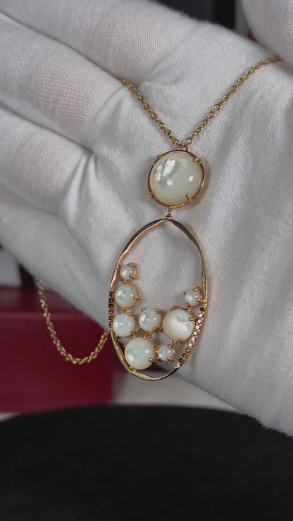 Sakura Moonstones 18k Yellow Gold Pendant Necklace