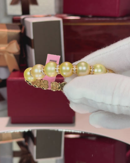 Golden Pearl and 14k Yellow Gold Diamond Bangle Bracelet