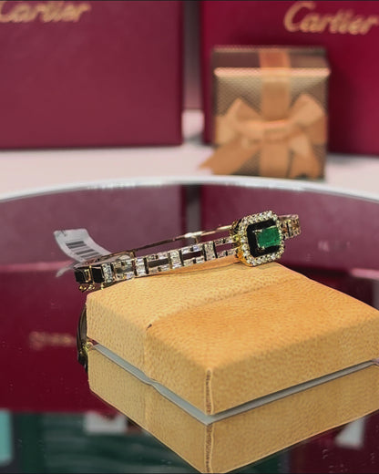 14k Yellow Gold Emerald and Diamond Enermal Bangle