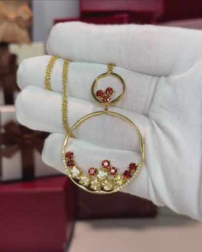 18k Yellow Gold Colorstones Pendant Necklace