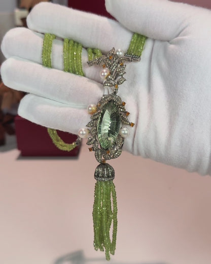 14k White Gold Peridot Tassel Necklace
