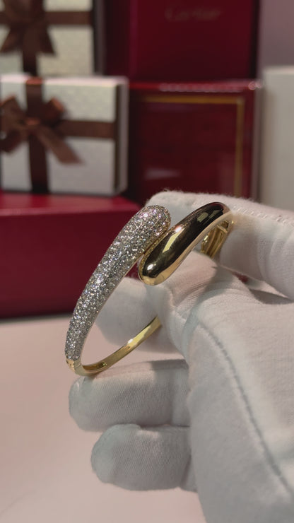 14k Yellow Gold Diamond Bypass Bangle