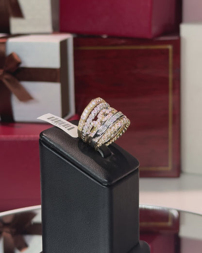 Layered Chains Design 14k Yellow Gold Diamond Ring