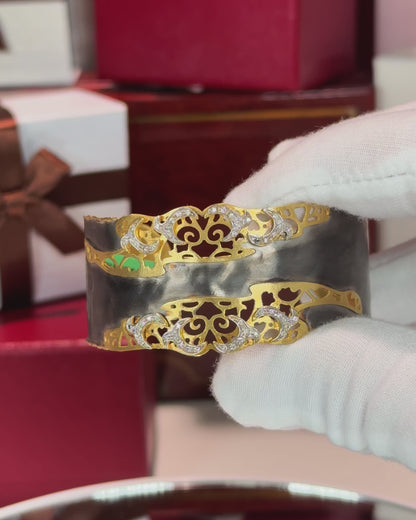 18k Yellow Gold Filigree Blackened Wristband