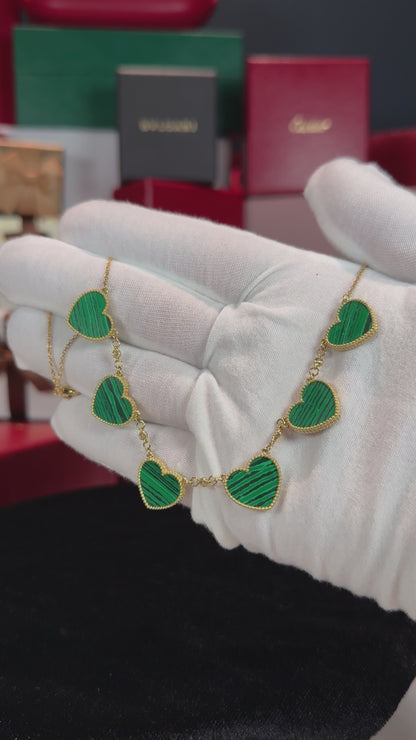 Van Cleef Inspired 14k Yellow Gold Green Malachite Heart Necklace