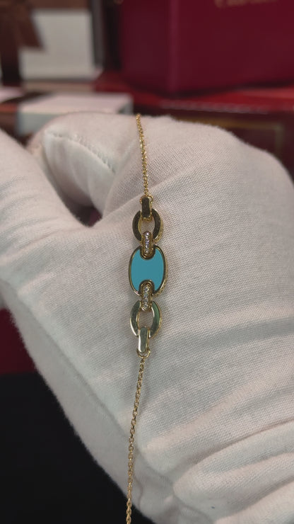 Blue Enamel Link Design 14k Yellow Gold Bracelet