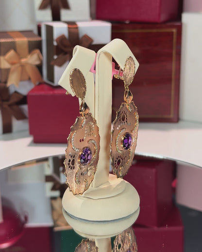 14k Rose Gold Amethyst Diamond Earrings