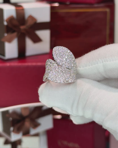 14k White Gold Diamond Leaf Warp Ring