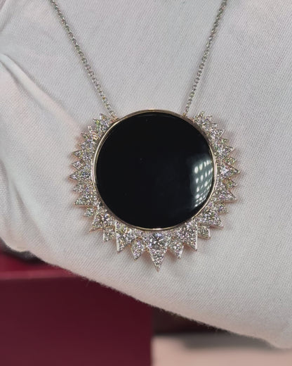 Onyx Eclipse Pendant 14k White Gold Necklace