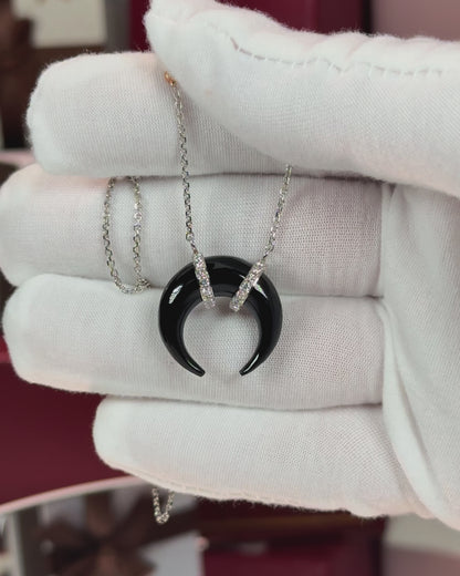 Onyx Crescent Pendant 14k White Gold Necklace