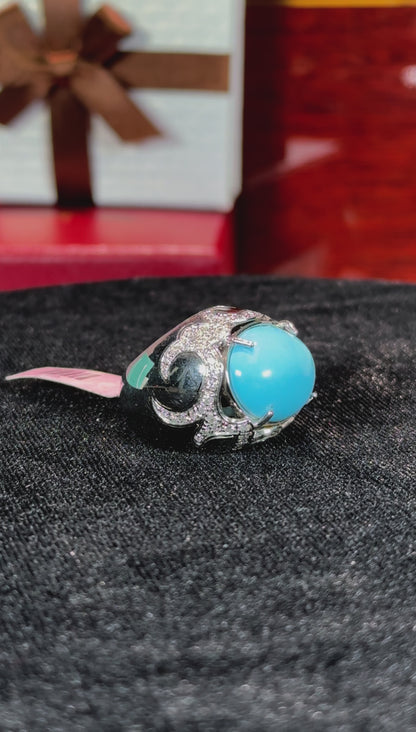 14k White Gold Turquoise Signet Diamond Ring