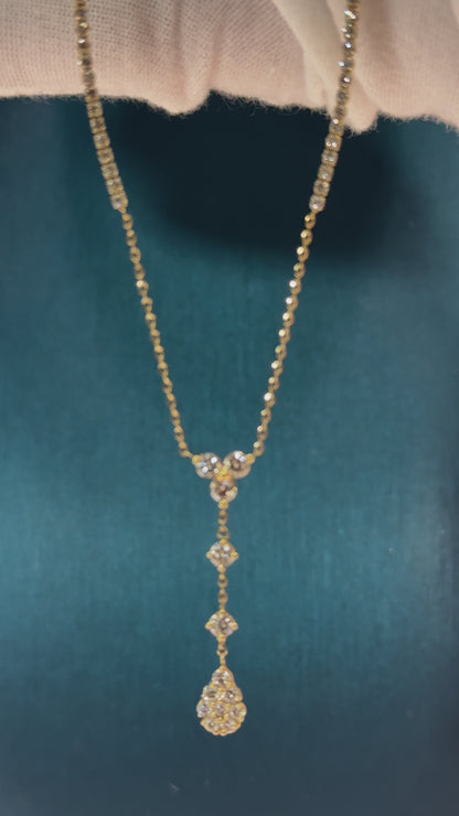 Dangling Teardrop 14k Yellow Gold Diamond Necklace