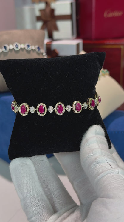 Ruby and Diamond 14k Yellow Gold Halo Bracelet