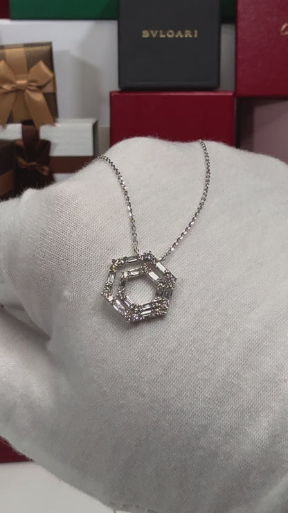 Concentric Hexagon Diamond Pendant 14k White Gold Necklace