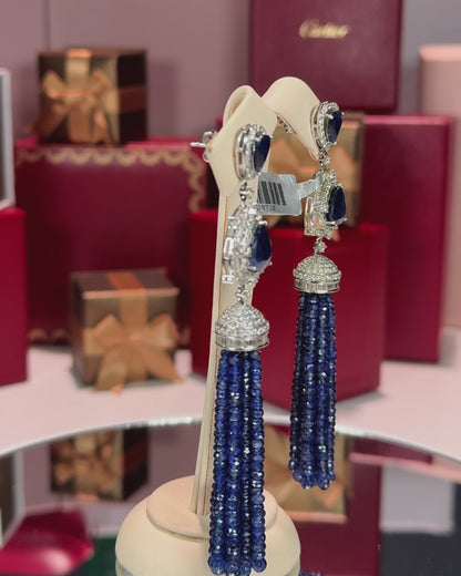 14k White Gold Sapphire Tassel Earrings
