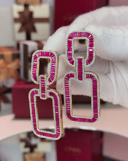 14k Yellow Gold Invisible Setting Ruby and Diamond Earrings