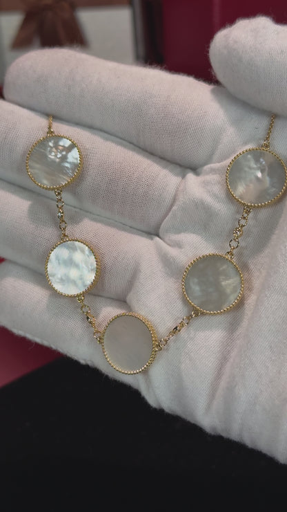 Van Cleef Inspired 14k Yellow Gold Mother of Pearl Bracelet