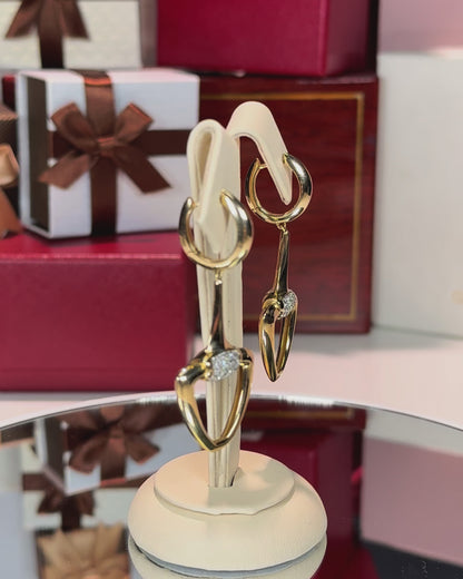Shovel Design 14k Yellow Gold Diamond Earrings