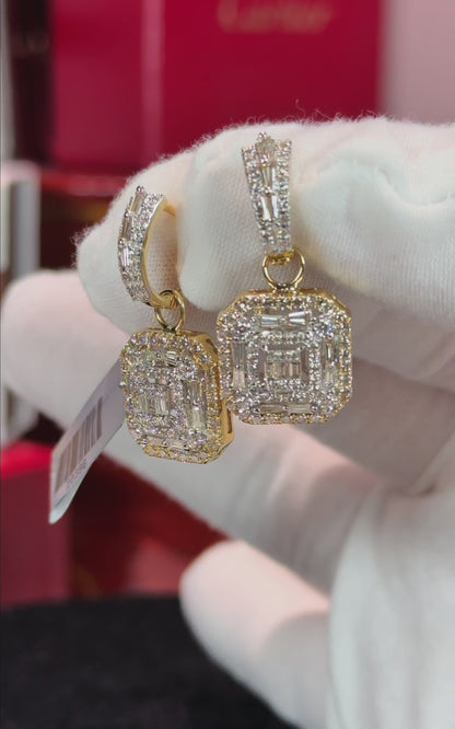 Double Halo Diamond 14k Yellow Gold Earrings