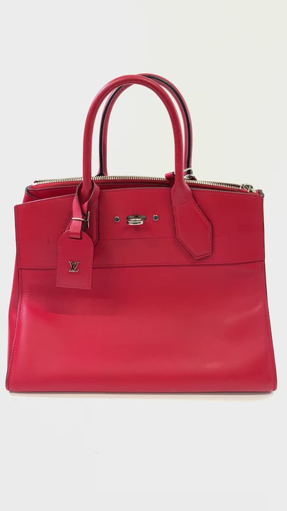 LOUIS VUITTON City Streamer MM, Red, Calf Leather, Silver Hardware