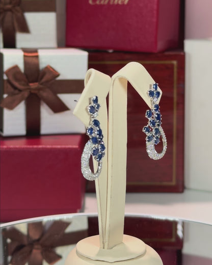 Floral Sapphire and Diamond 14k White Gold Earrings