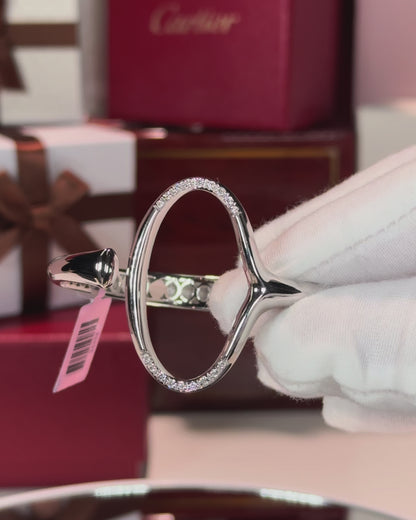 "0" Design Open Cuff 14k White Gold Diamond Bangle