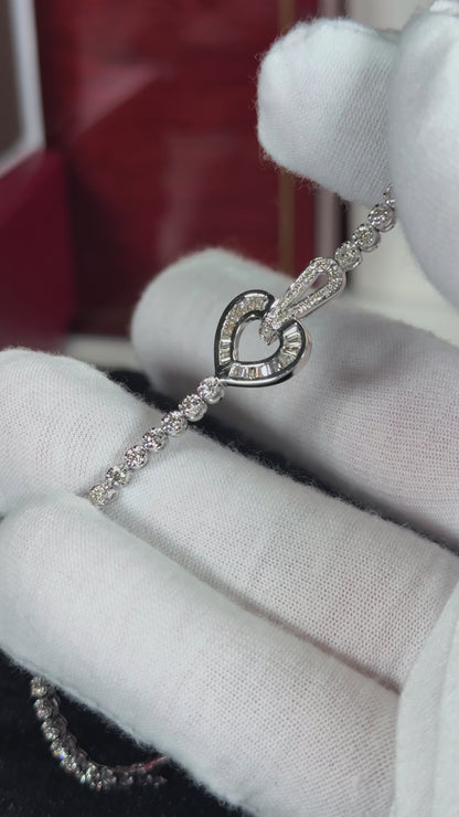 Heart Design 14k White Gold Diamond Bracelet