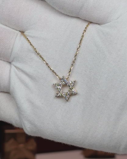 14k Yellow Gold Star of David Diamond Pendant Necklace