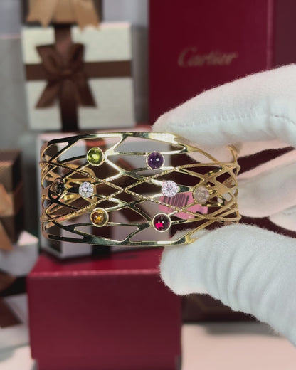 Assorted Color Stones 14k Yellow Gold Bangle