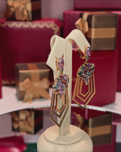 14k Rose Gold Assorted Colorstones Polygon Earrings