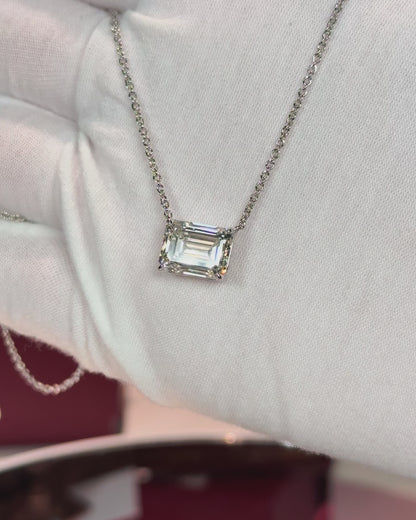 CVD Lab Grown Emerald Cut Diamond Pendant 18k White Gold Necklace