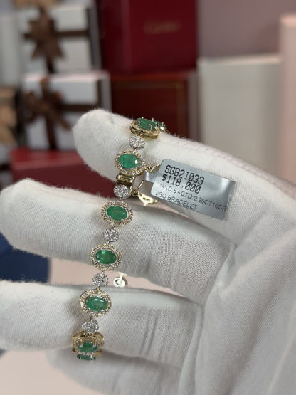 Emerald and Diamond 14k Yellow Gold Halo Bracelet