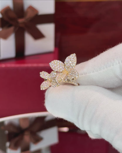 14k Yellow Gold Double Flower Diamond Ring