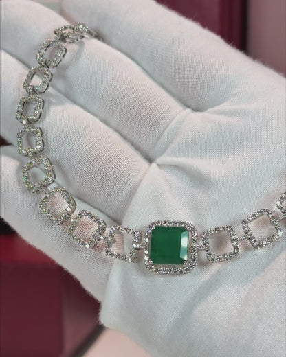 14k White Gold Emerald and Diamond Necklace