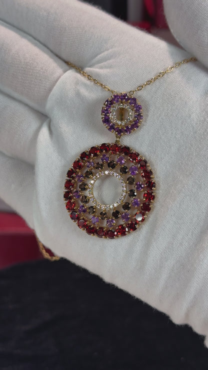 Colorful Gemstones 14k Yellow Gold Pendant Necklace