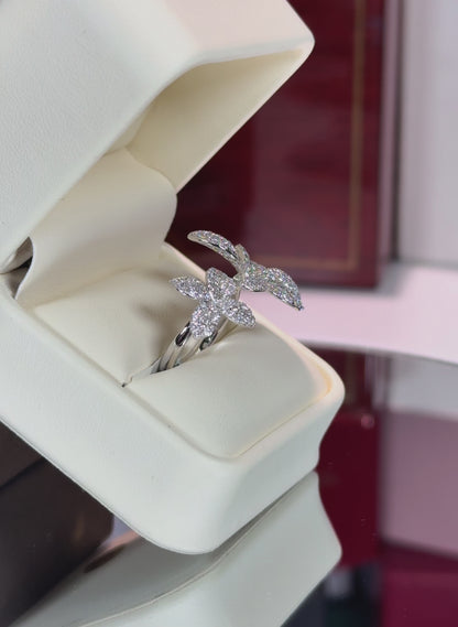 Double Diamond Flower 14k White Gold Ring