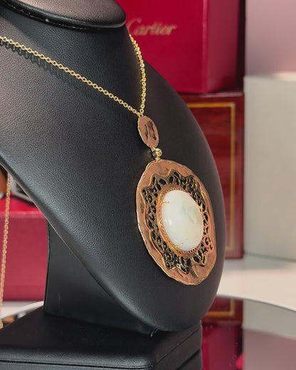 Mother of Pearl Filigree 14k Rose Gold Pendant Necklace