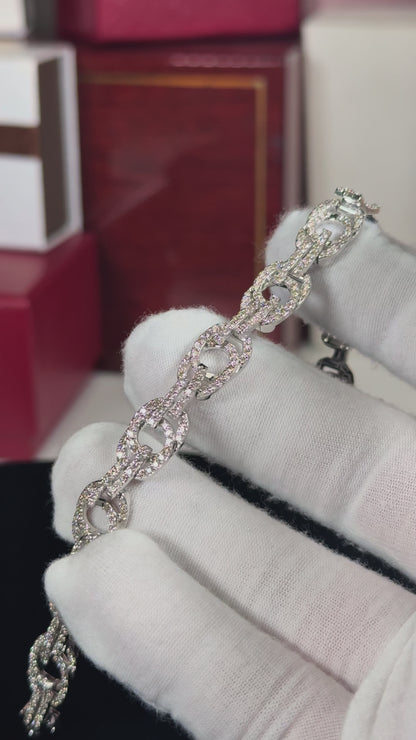 Double Linked Rings 14k White Gold Diamond Bracelet