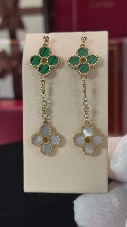 Van Cleef Inspired 14k Yellow Gold Four Pedals Dangling Earrings