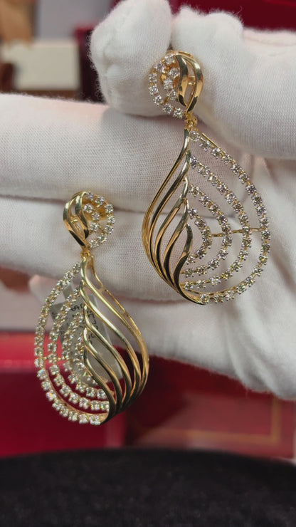 Diamond and Gold Curves 14k Yellow Gold Earrings