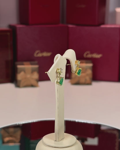 14k Yellow Gold Emerald Diamond Earrings