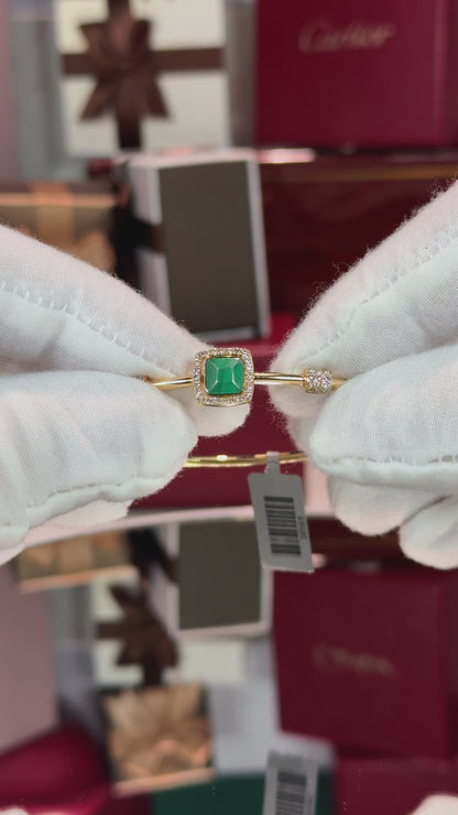 Color Stone Halo Diamond 14k Yellow Gold Bangle