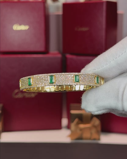 14k Yellow Gold Emerald and Diamond Bangle