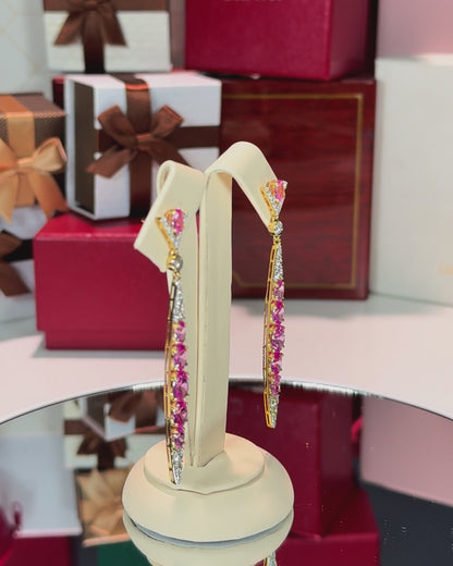 Pink Sapphire and Diamond 14k Yellow Gold Earrings