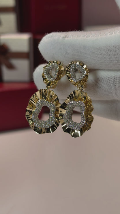 Coral Design 14k Yellow Gold Diamond Earrings