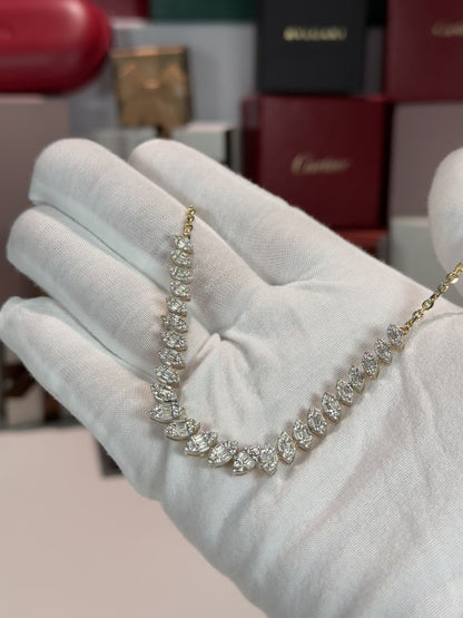 Marquise Design 14k Yellow Gold Diamond Necklace